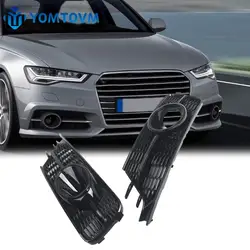 Front Bumper Fog Light Grille Cover Honeycomb Mesh Fog Lamp Grill Cover for Audi A6 C7 2016 2017 2018 4G0807647A 4G0807648A