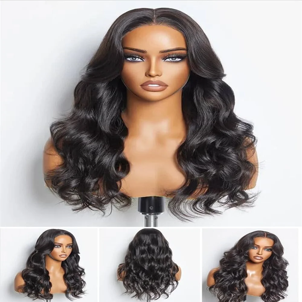 Perruques de cheveux humains pré-épilés sans colle, perruque Body Wave noire, perruque Wiltshire pré-coupée, nœuds blanchis à porter, densité 200, 26 po