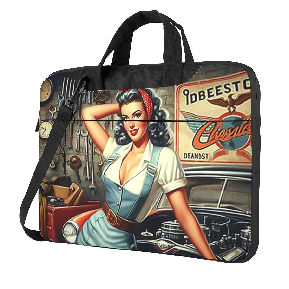 Vintage Mechanic Pin Up Laptop Bag Shockproof Case Computer Bag 13 14 15.6 Inch Crossbody Notebook Pouch For Macbook Pro Air