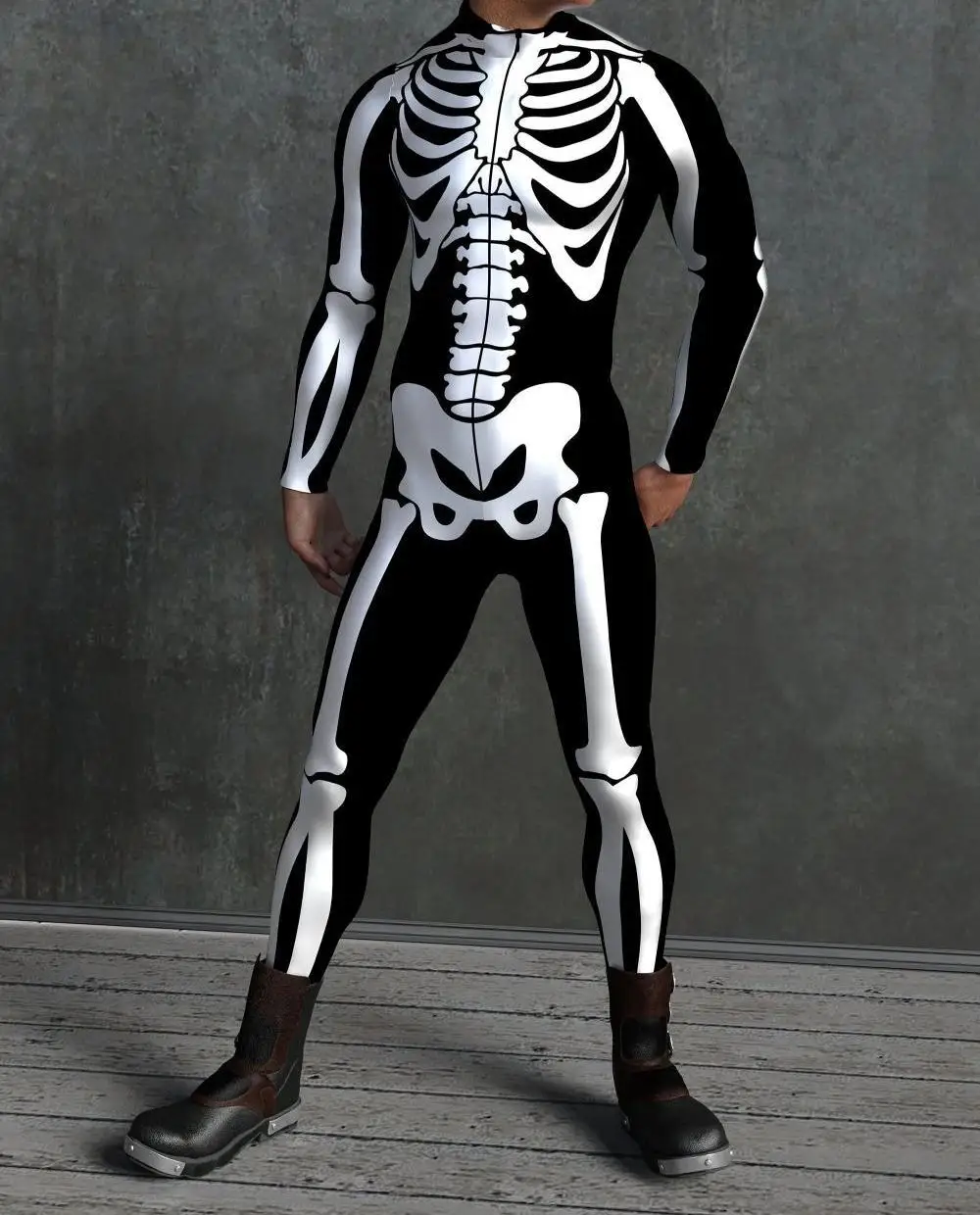 POP Halloween-Skelett-Cosplay-Overall mit Daumen, bunter Kunstdruck, Bodysuit mit Reißverschluss vorne, Catsuit, Themenparty-Outfit, Rave-Outfit – Detail 16