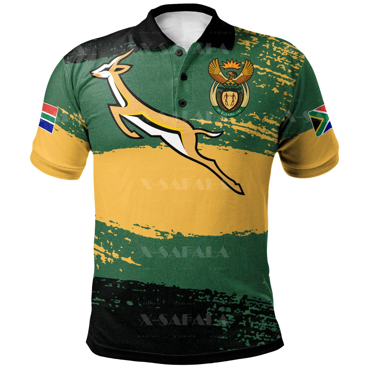 

South Africa Springbok Rugby Brush Flag 3D Print Polo Shirt Men Collar Short Sleeve StreetWear Casual Tops New Summer Clothing