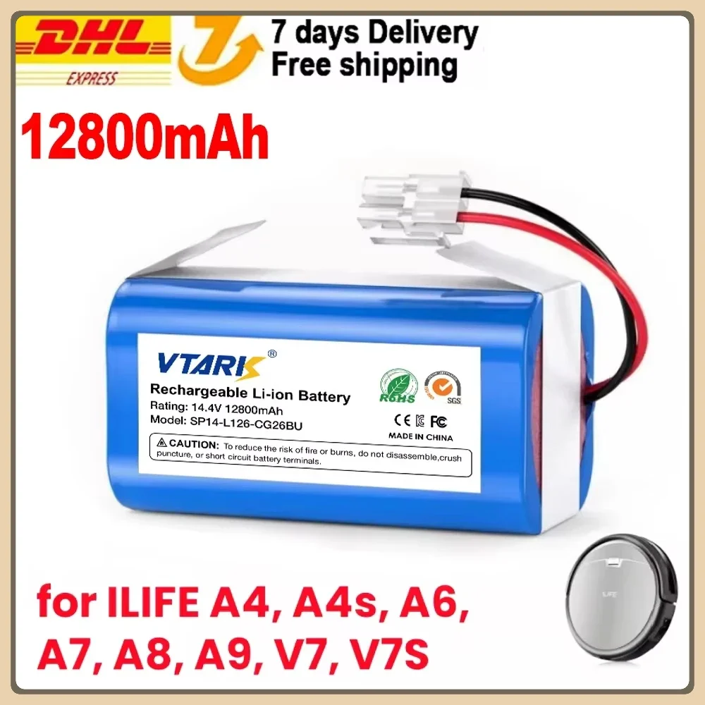 100%Original 14.8V 12800mah Lithium Battery For ILIFE A4 A4s V7 A6 V7s Plus Robot Vacuum Cleaner INR18650 M26-4S1P battery