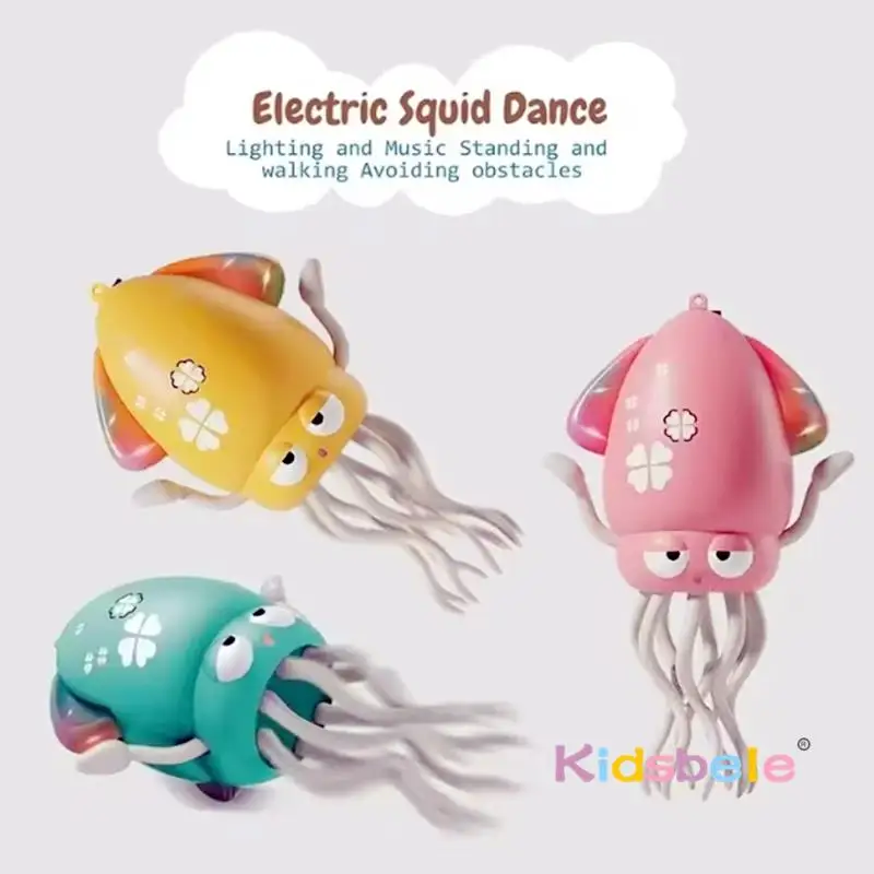 Juguete mágico loco de pulpo bailando de 8 patas, calamar para evitar obstáculos automático, calamar para gatear con luces y música, regalo para fiesta de niños y tiempo de barriga