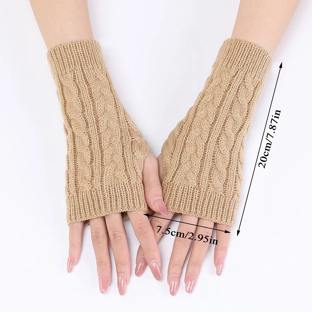 Women Fingerless Anime Gloves Arm Warmers Goth Knitted Gloves  Soft Winter Warm Wrist Sleeves Fashion Twist Pattern Mittens