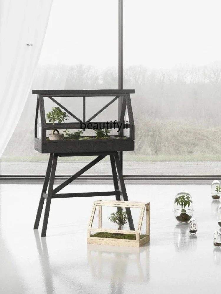 Nordic Solid Wood Plant Rack Floor Storage Rack Simple Flower Rack Balcony Glass Indoor Succulent  living room decoration