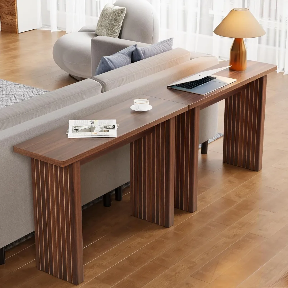 طاولة وحدة تحكم ذات مدخل ضيق على طراز منتصف القرن، 43.3 طاولة أريكة خشبية مخددة لغرفة المعيشة والممر