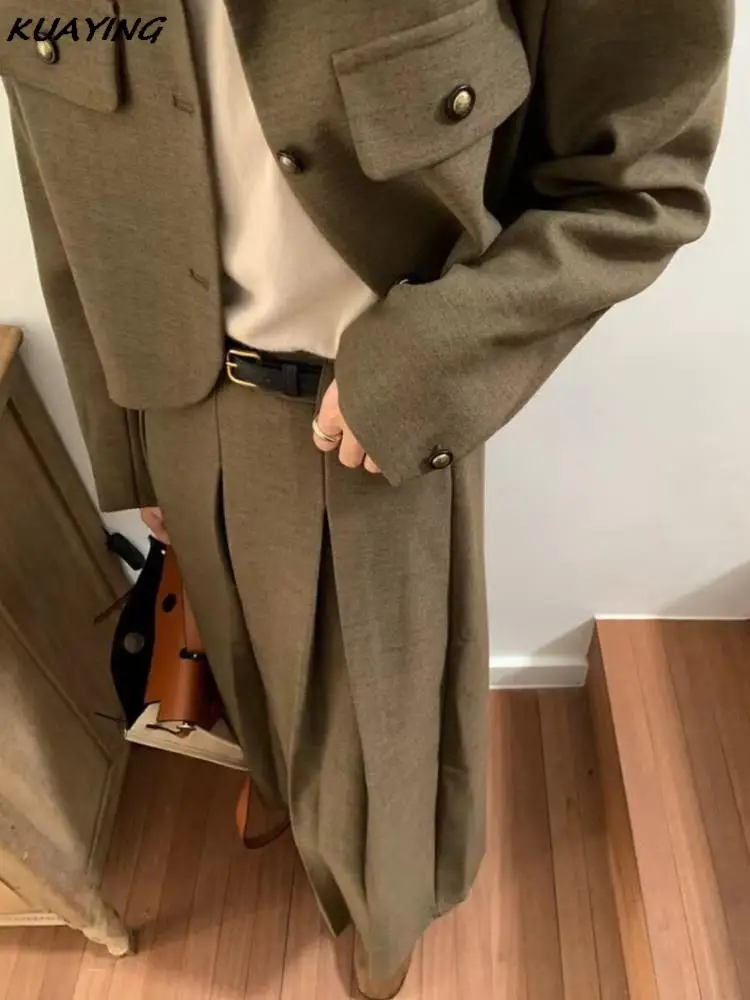 French Casual Formal Blazer Long Skirts Suit Women Vintage Business Suit Jackets Midi Saya Two Pieces Female Outfits Autumn New