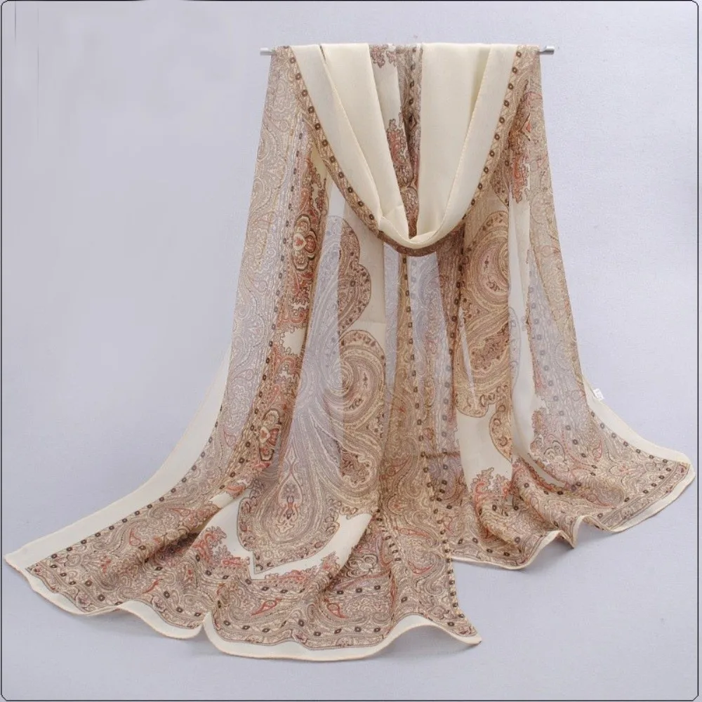 Elegant 160*50cm Chiffon Scarf Sunscreen Floral Long Wrap Shawl Washable Gradient Beach Gauze Scarf for Women