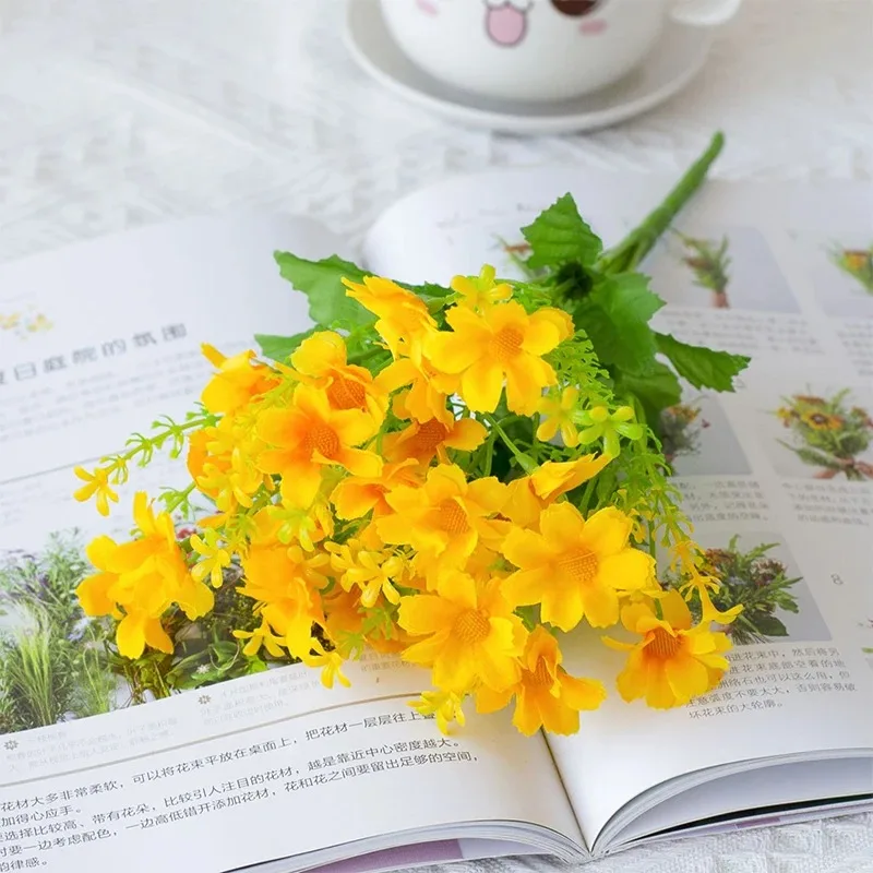 2 Stücke Künstliche Gefälschte Blumen Gänseblümchen Blume Outdoor UV Beständig Grüne Strauch Pflanzen Indoor Hause Hochzeit Decor DIY Garten Zubehör – Detail 10
