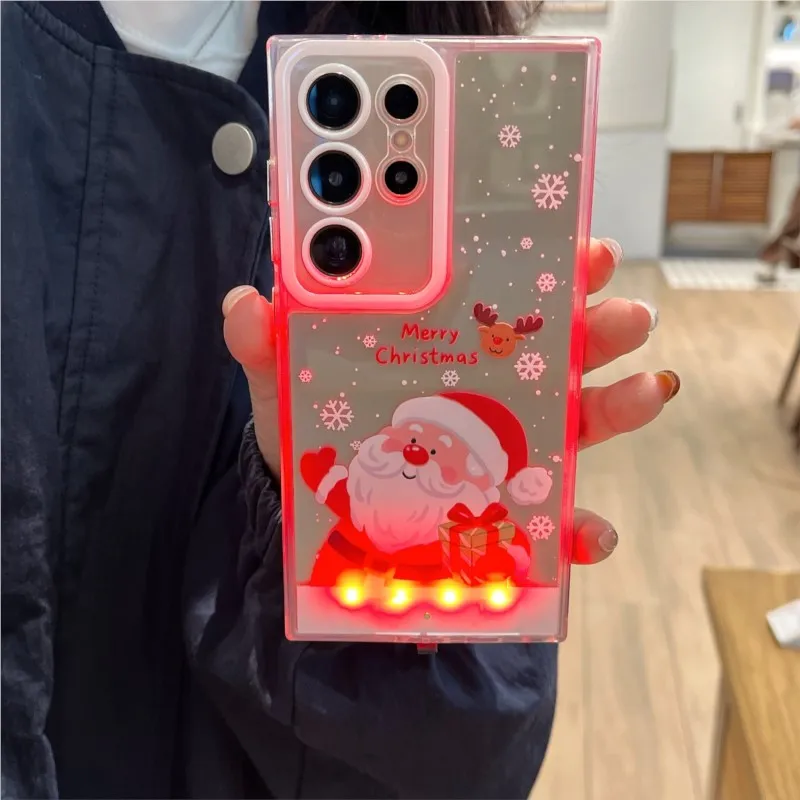 Luminous Call Light Up Flash Santa Claus Phone Case For Samsung Galaxy S24 S25 S24U S25Ultra A35 A36 A55 A56 glow Cove Festive