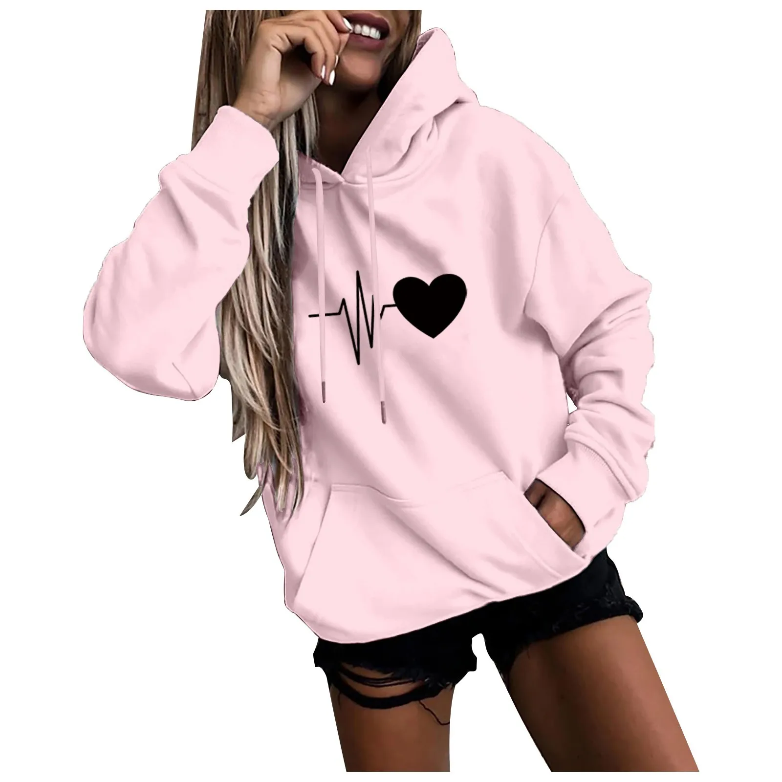 Women\'s Hoodies Tops Long Sleeve Sports blouse Spring Fashion fun Print Sweatshirts Solid Casual Loose Hooded Sweatshirt