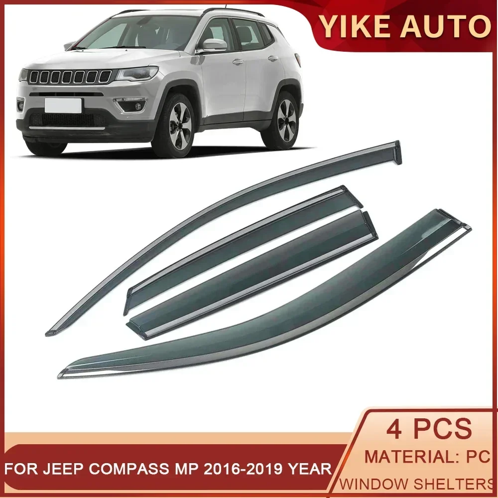 For JEEP Compass MP 2016-2019 Car Window Sun Rain Shade Visor Shield Shelter Protector Cover Trim Frame Sticker Accessories