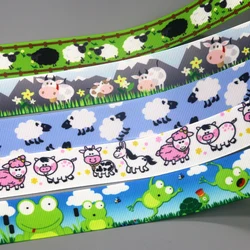 DHK 50yards Sheep Cow Flog Printed Grosgrain Ribbon Accessories Material Decoration Collar DIY Sewing Craft S2381