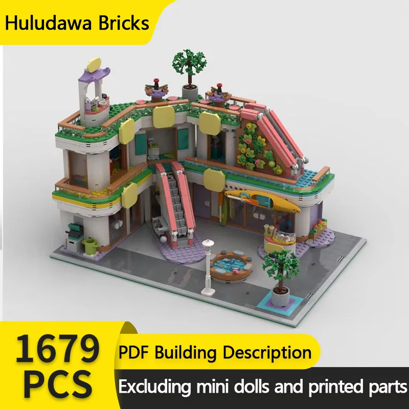 Street View MOC Building Bricks Large Shopping Mall With Elevator Modular Technology Gifts Holiday Assemble Children Toys Suit