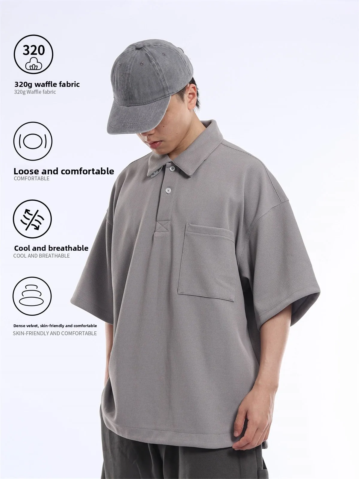 Casual Cityboy320G Woven Heavyweight Gauze Vintage  Shirt Collared Short Sleeve T-Shirt for Men Breathable Wear Resistant...