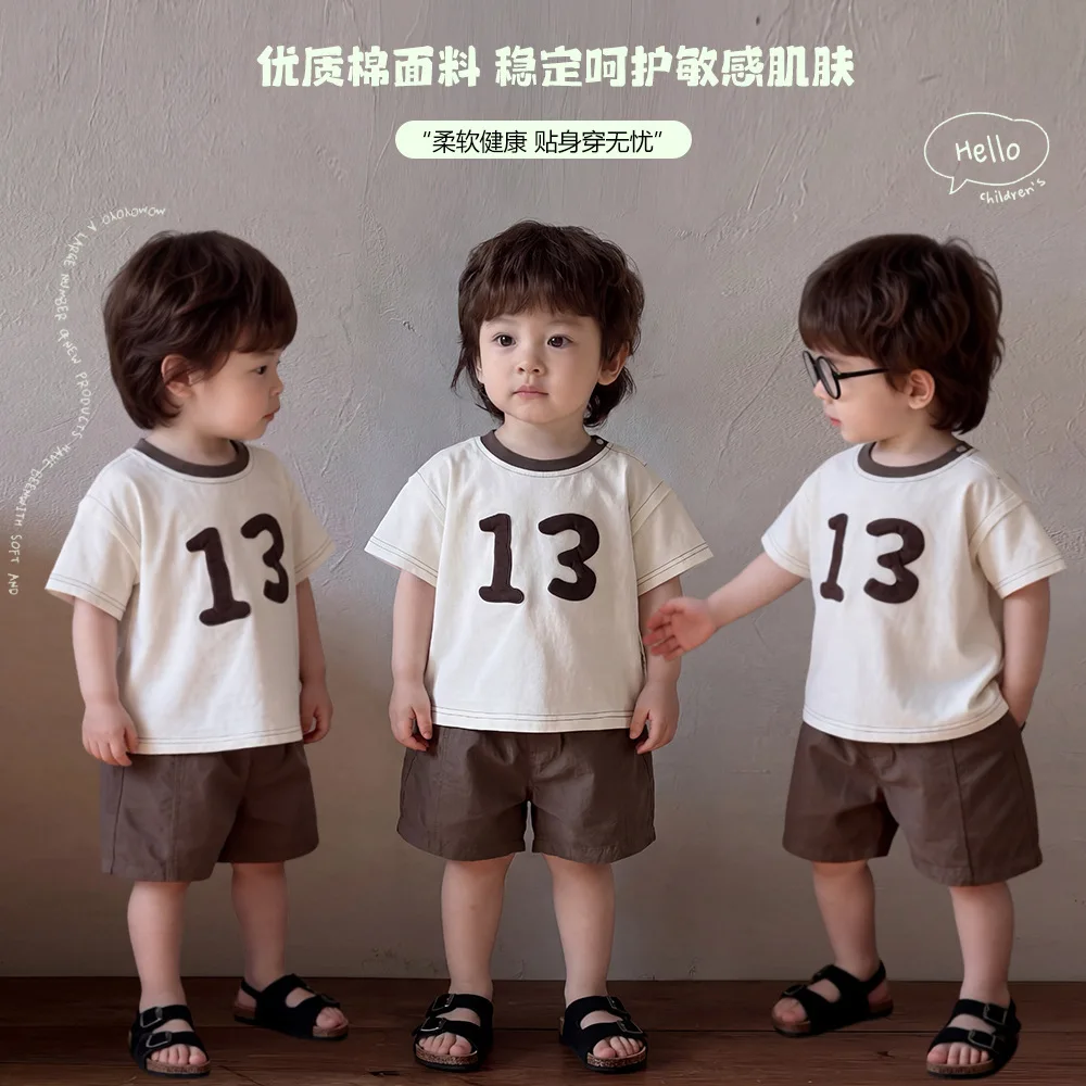 2026 New Kids Summer Number Print Short Sleeve T-Shirt Loose Casual Cotton Tops Toddler Boys Girls Daily Outdoor Breathable Wear