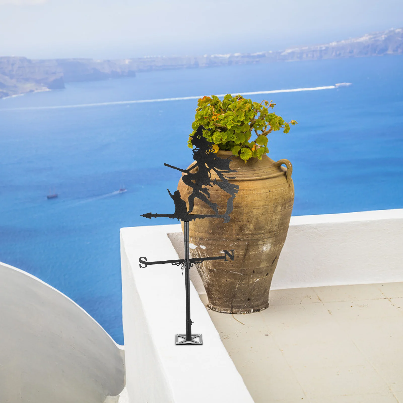 

1Pcs Stainless Steel Witch Weathervane Decorative Metal Roof Vane Halloween Outdoor Weather Vane Cat Design Durable