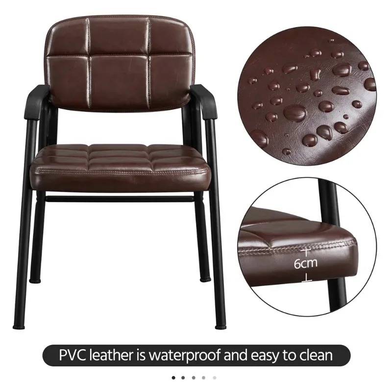 2pcs Leather Office Reception Chairs with Midback, Brown