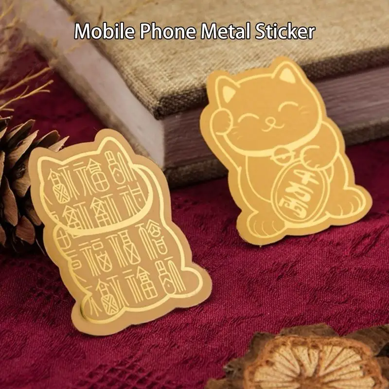 Pegatinas de gato de la suerte para teléfono móvil, calcomanías de animales de la suerte para teléfonos móviles y portátiles inteligentes