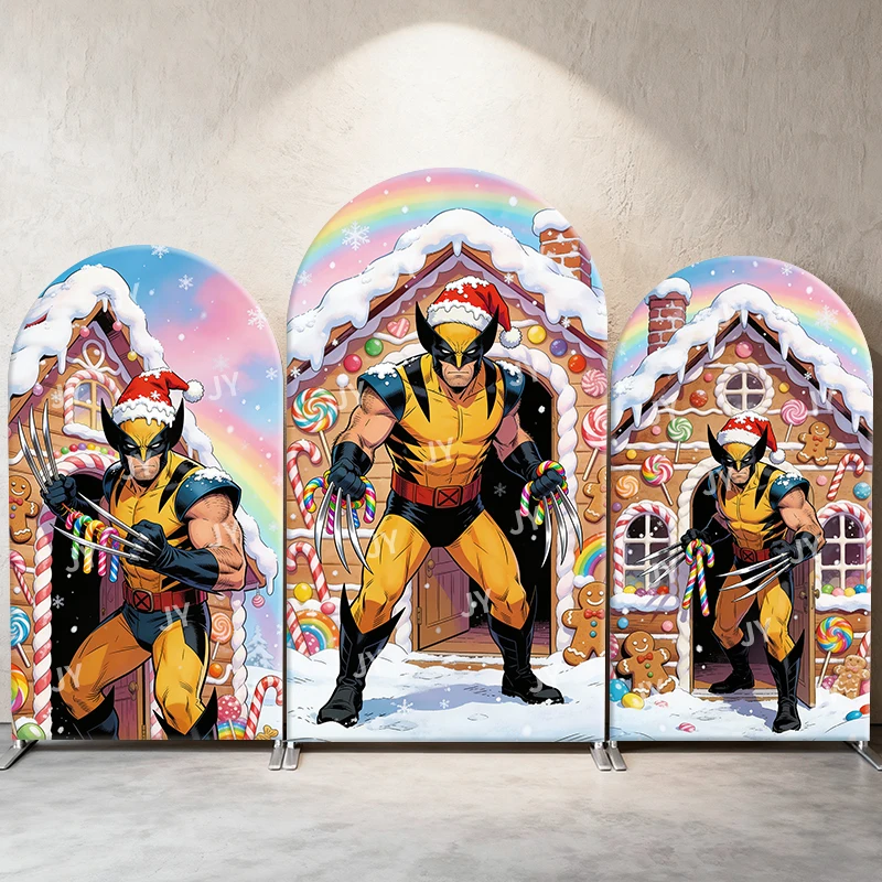 

Wolverine Christmas Gingerbread House Arch Backdrop Cover Santa Hat Festive Scene For Kids Birthday Baby Shower Photo Booth