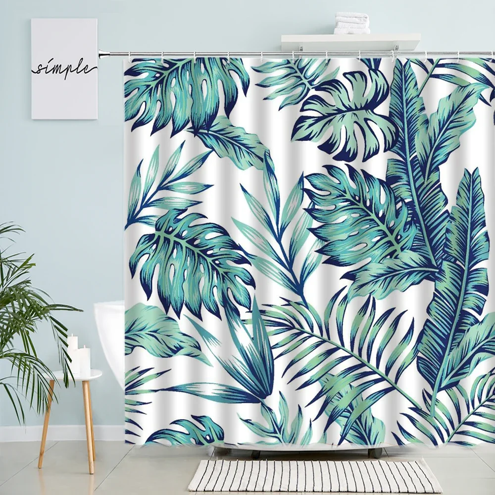 Tropical Palm Leaf Monstera Shower Curtains Watercolor Flower Plant Leaves Parrot Print Cloth Bath Curtain Nordic Bathroom Decor