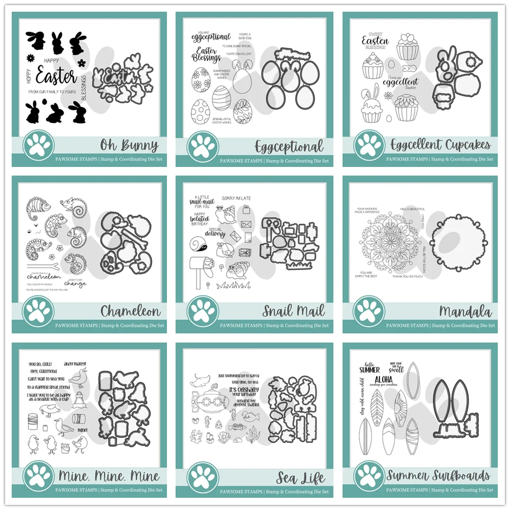 Pawsome Easter Spring Mandala Flower Chameleon Summer Sea Life Clear Stamp Cutting Dies Scrapbooking for Frames Card Craft