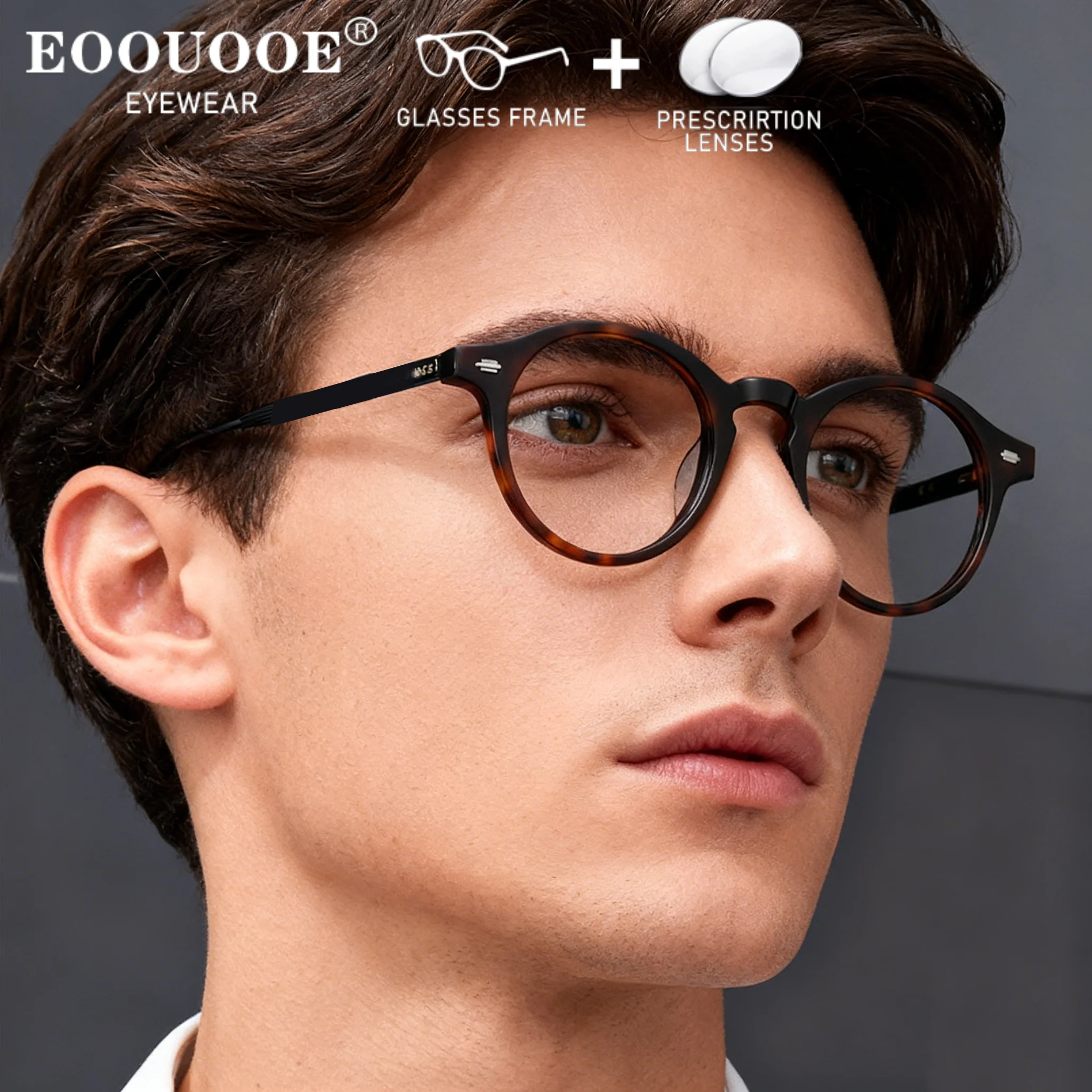 

Acetate Tortoise Eyewear Vintage Round Prescription Glasses Clear Lenses Progressive Myopia Reading Hyperopia Eyeglasses