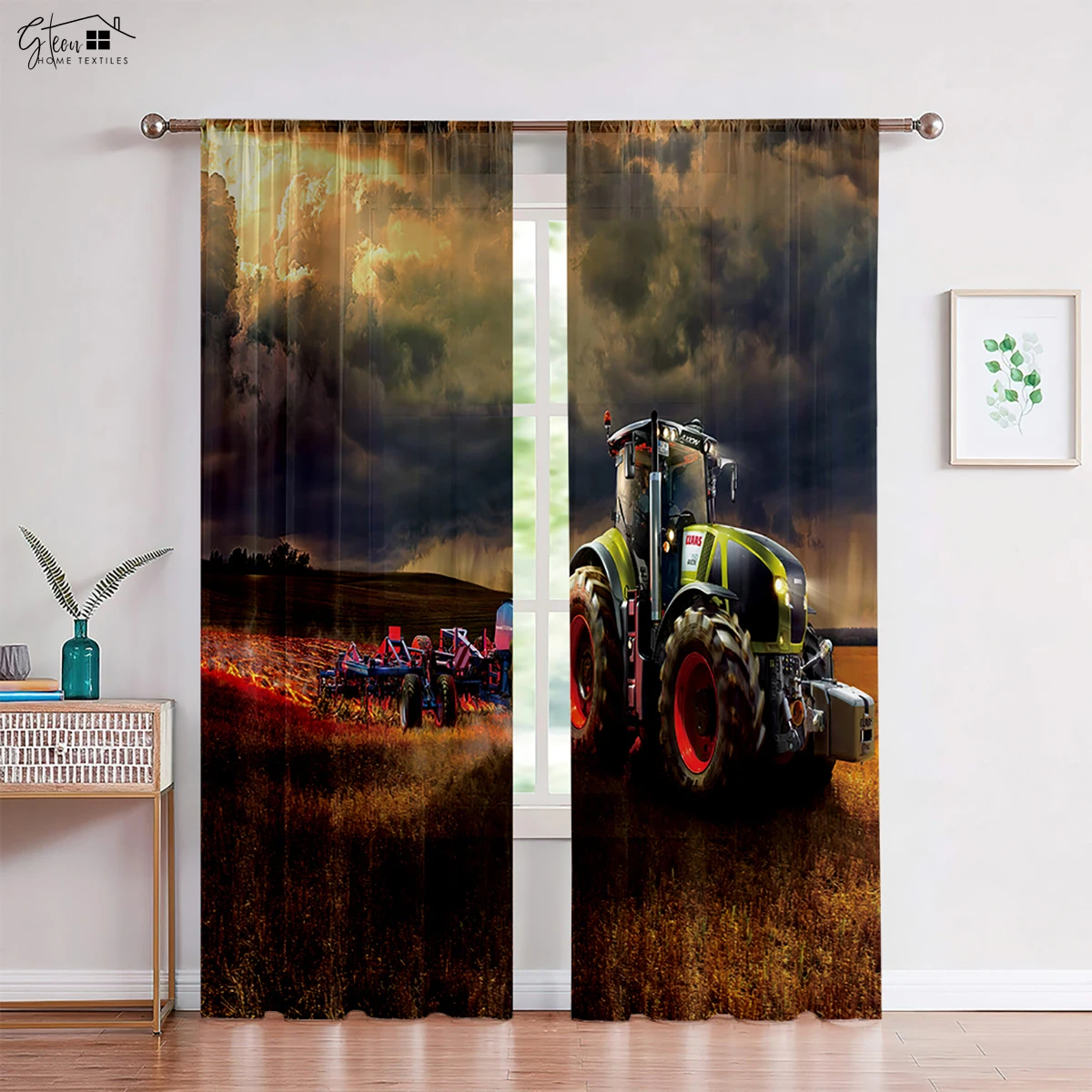 Cool Tractor 3d Printed Curtain Bedroom Living Room Kitchen Study Decorative Curtain Rod Pocket Curtain Easy To Wash 2 Pieces