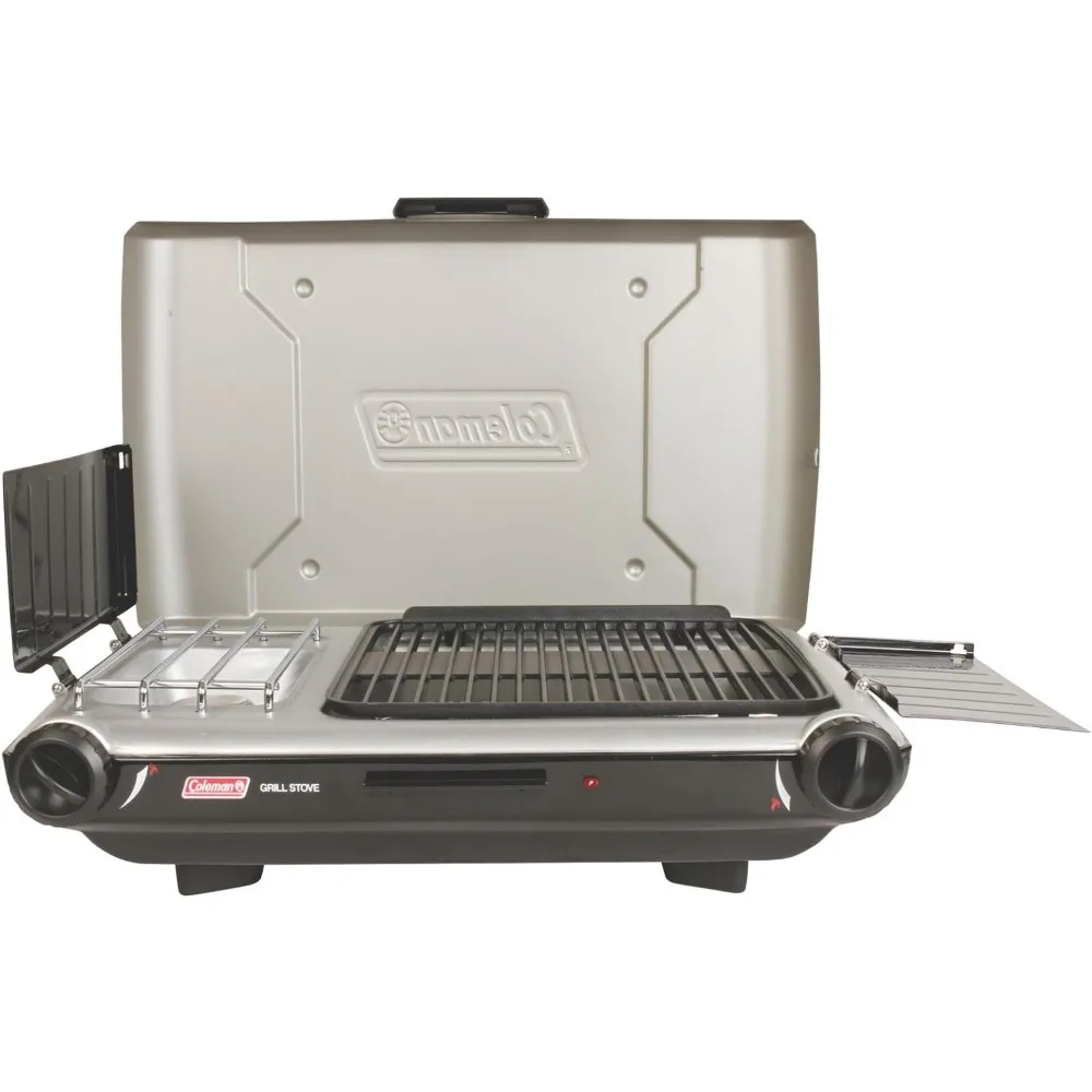 Classic 2-in-1 Camping Grill/Stove with 2 Adjustable Burners, Propane Grill/Stove with Push-Button Starter