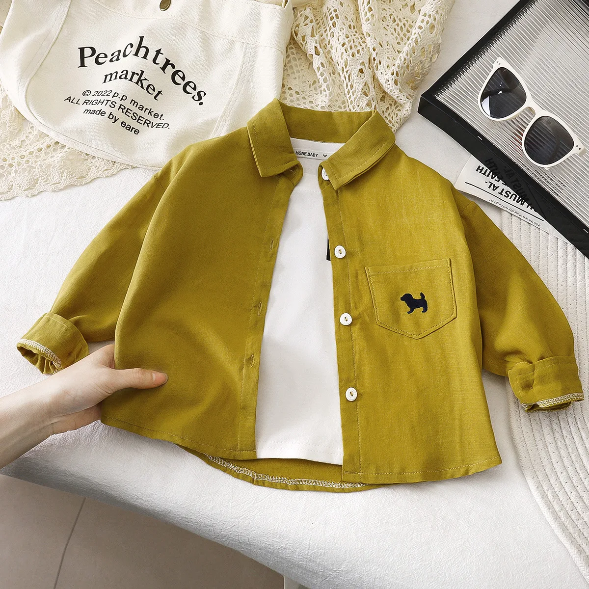 2026 Toddler Boy Girl Cotton Gauze Blouse Shirts for 1-9y Casual Embroidery Pocket Soft Breathable Kids Shirt for Boys Outwear
