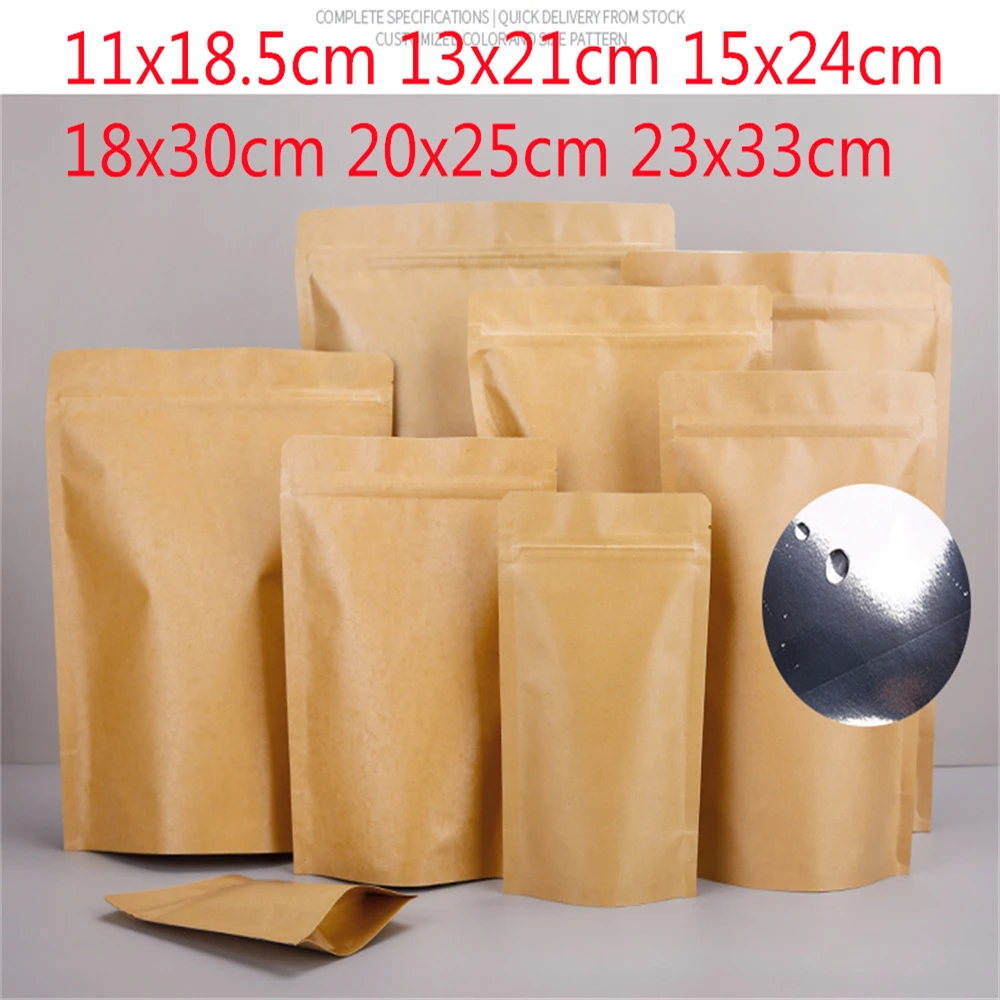 50pcs Flat Bottom Aluminized Kraft Paper Ziplock Bags for Dried Fruits And Food Sealed Packaging Bags for Tea