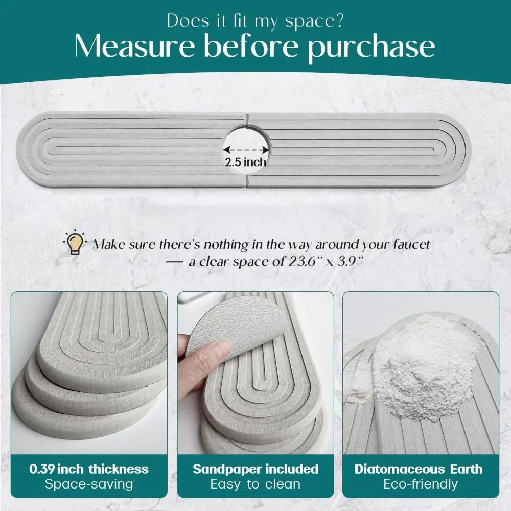 

Super Absorbent Fast Drying Faucet Mat Diatom Mud Reusable Faucet Drain Pad Multipurpose Moisture-proof