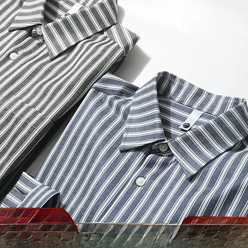 

Classic Men's Long Sleeve Shirt Cotton Linen Blend Formal Business Casual Striped Skin-friendly Classic Style Spring Fashion