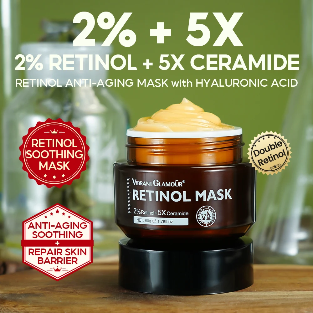 VIBRANT GLAMOR 2% Retinol Gel Mask Whitening Anti-aging Moisturizing Brightening Moisturizing Firming Anti-Wrinkle andFreckle50g