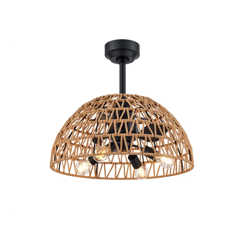 

Retro hemp rope fan light variable frequency fan light B & B restaurant bedroom pastoral