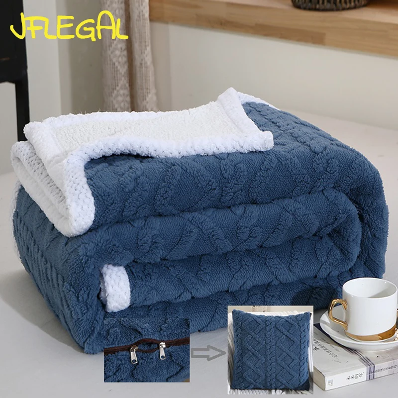 JFLEGAL Nordic New Style Taffeta Pillow Quilt Blanket Zipper Design Dual-use Jacquard Shu Cotton Velvet Sofa Cushion Blanket