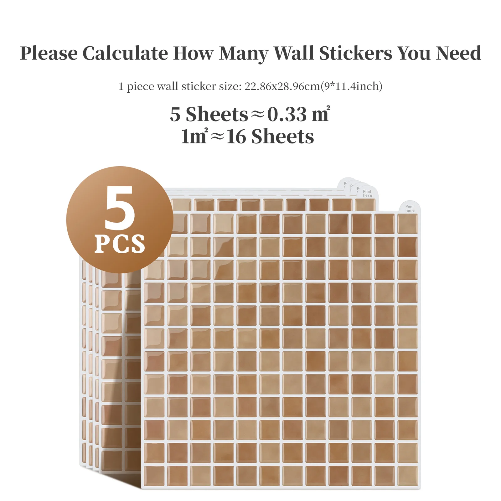 5 Sheets Self-Adhesive Wall Tile Sticker Peel-and-Stick Tile Decal Waterproof Vinyl Wallpaper for Kitchen and Bathroom Backsplas