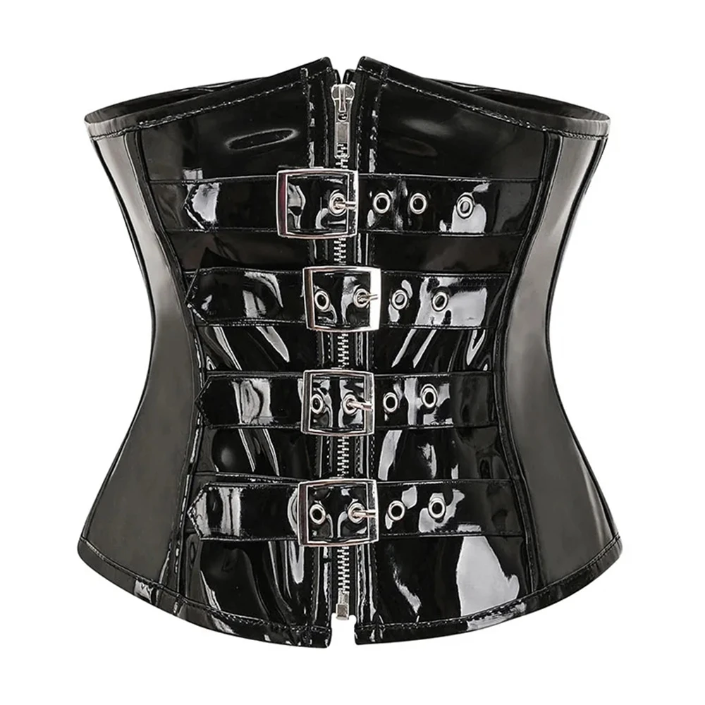 

Women Shiny PU Leather Corset Top Gothic PVC Underbust Bustier Waist Cincher