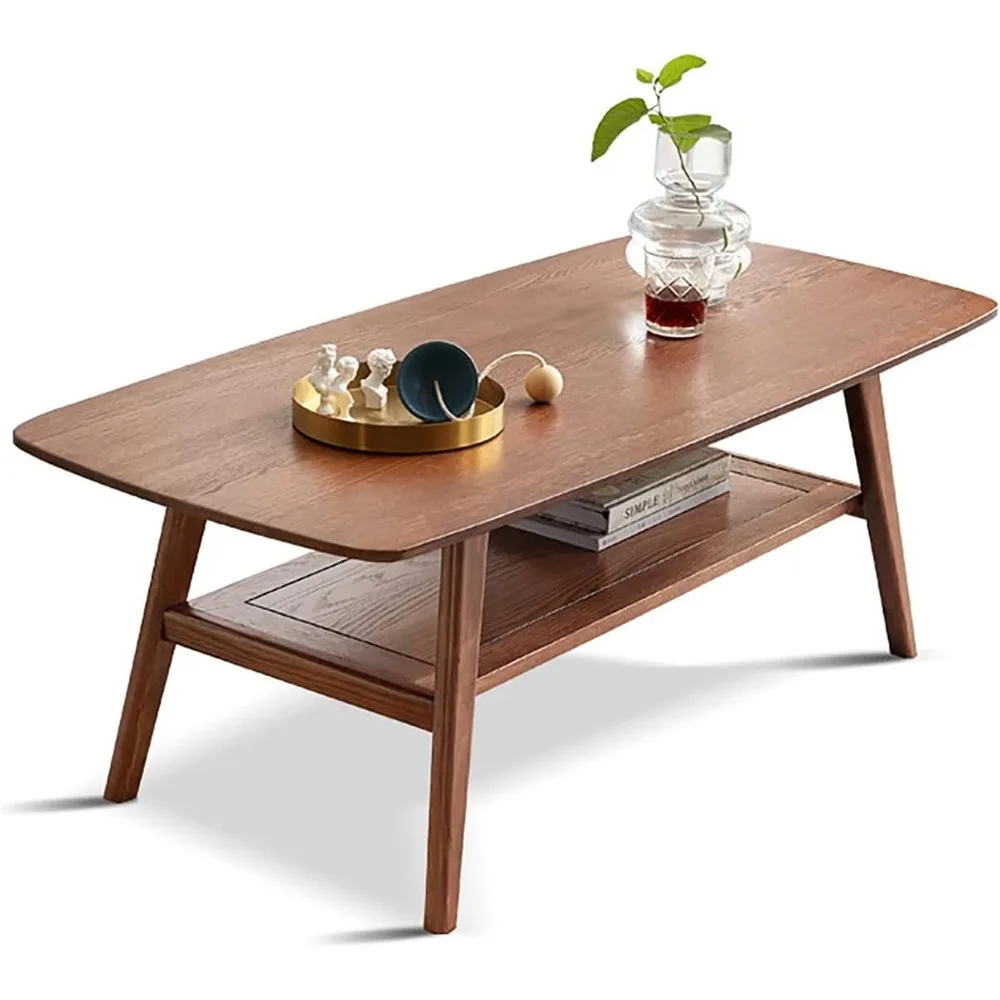 Mesa De Café De Carvalho Com Prateleira De Armazenamento, Mesa De Café De Madeira, Centro Moderno, Sala De Estar, Apartamento, Escritório, 2-Tier