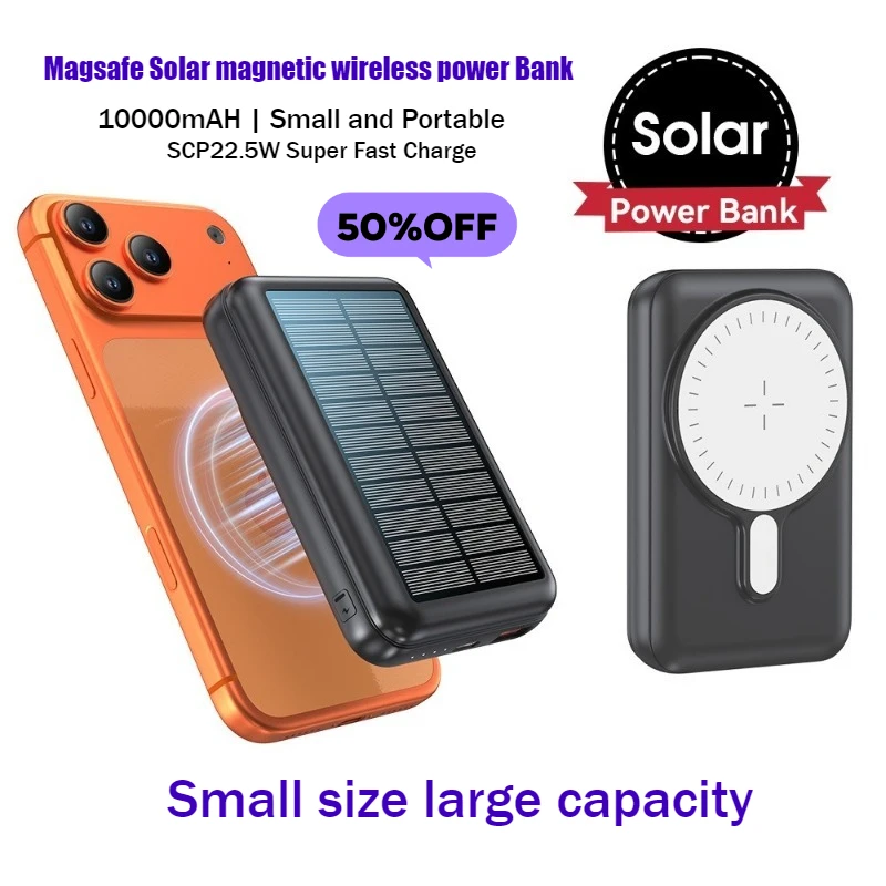 

22.5W 10000mAh Solar Wireless Fast Charging Power Bank Large-Capacity Portable Mobile Charger