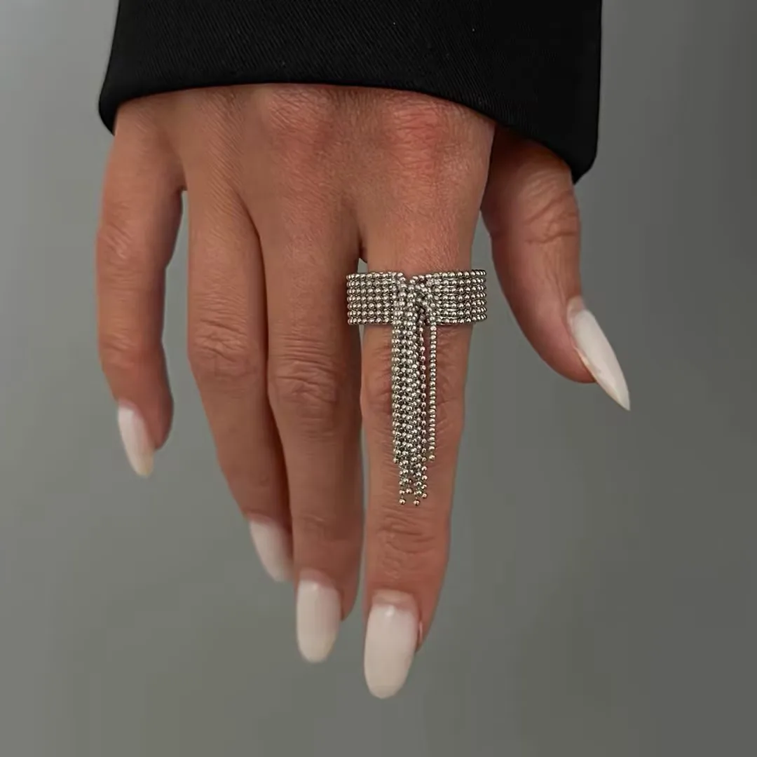 Yupsk 316L Stainless Steel Chain Tassel Finger Ring Adjustable Open Rings Sliver Gold Color Charm Women's Fashion Jewelry