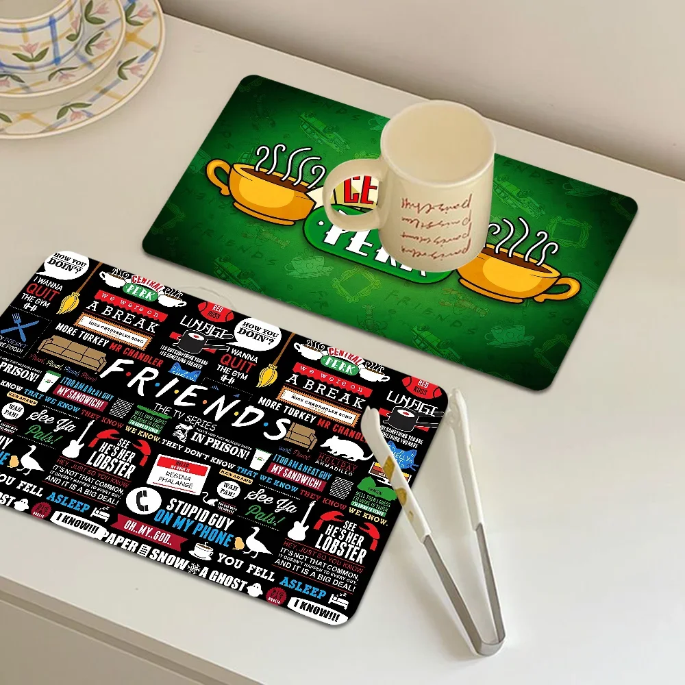 Friends Tv Show Coffee Cup Ironing Mat Modern Art Texture Drying Mat Kitchen Counter Coffee Bar Drain Mat