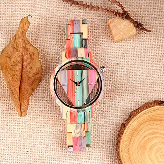 Hollow Triangle Men's and Women's Wood Quartz Watch Fashion Business Street Fashion Accessories Wood Clock