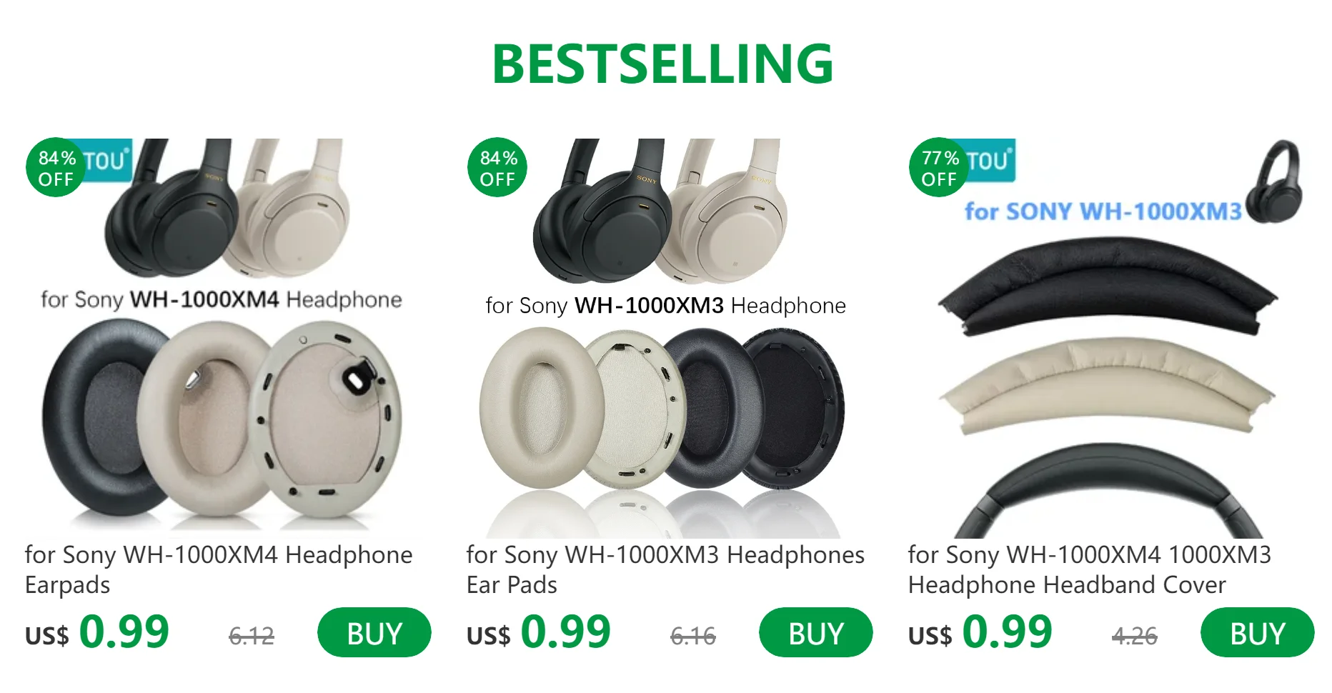 KUTOU Ersatz-Ohrpolster für Sony WH-1000XM4 Kopfhörer, weiche Memory-Schaum-Pads, 1000 x m4 1000 x m4 Ohrpolster – Detail 1