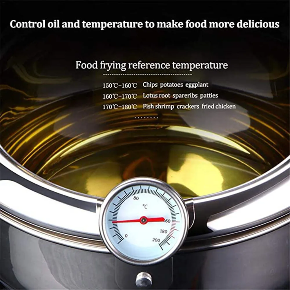 Japanese Deep Fryer With Thermometer and Lid 304 Stainless Steel Kitchen Tempura Fryer Pan Fryer Without Oil Frying Pan Fryer