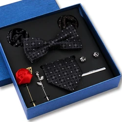 Corbata de Cachemira Floral elegante de lujo para hombre, pajarita, caja de regalo, accesorios de traje de negocios profesional de moda de 8 piezas para boda