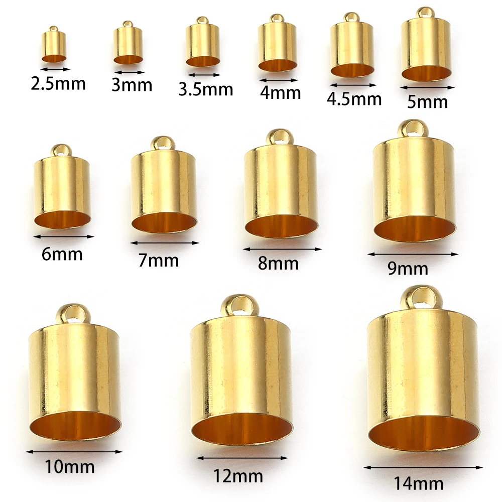 20-50pcs/lot 2-14mm Metal Crimp End Caps Leather Cords End Tip Beads Caps Plated Gold Clasps DIY Jewelry Making Finding Supplies