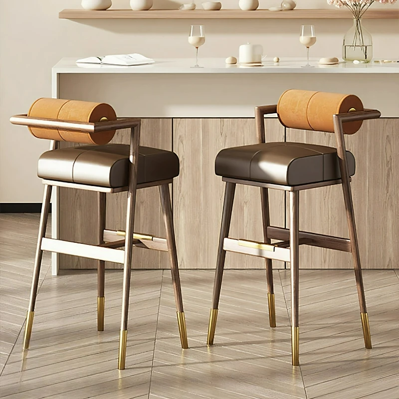 

Solid wood backrest Bar chair Light luxury high-end home bar chair Bar stool Front desk Island high stool