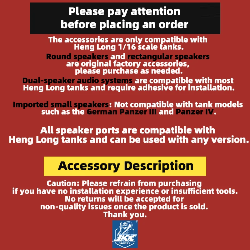 Heng Long 1/16 Remote Control Tank Universal Speaker Accessories High-Quality Small Speaker Speaker & Large Audio Speaker