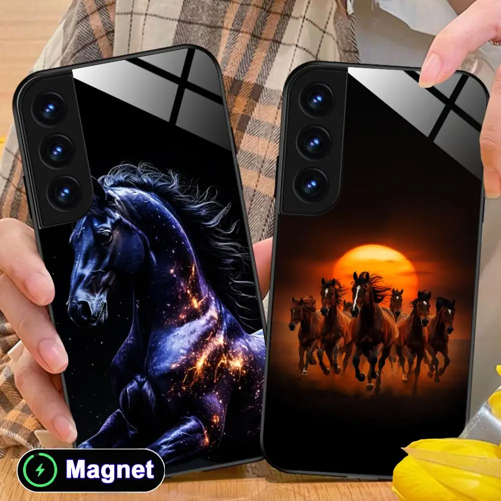 Fashion Horse Phone Case for Samsung Galaxy S26 S25 S24 S23 S22 S21 S20 Note20 Plus FE Ultra Glass Magnet Cover